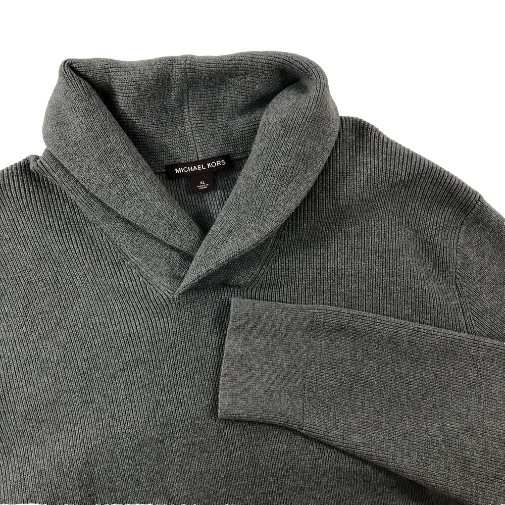 Michael Kors Sweater‎ Men's Size XL Gray Knit Shawl Neck Collar Pullover Heavy